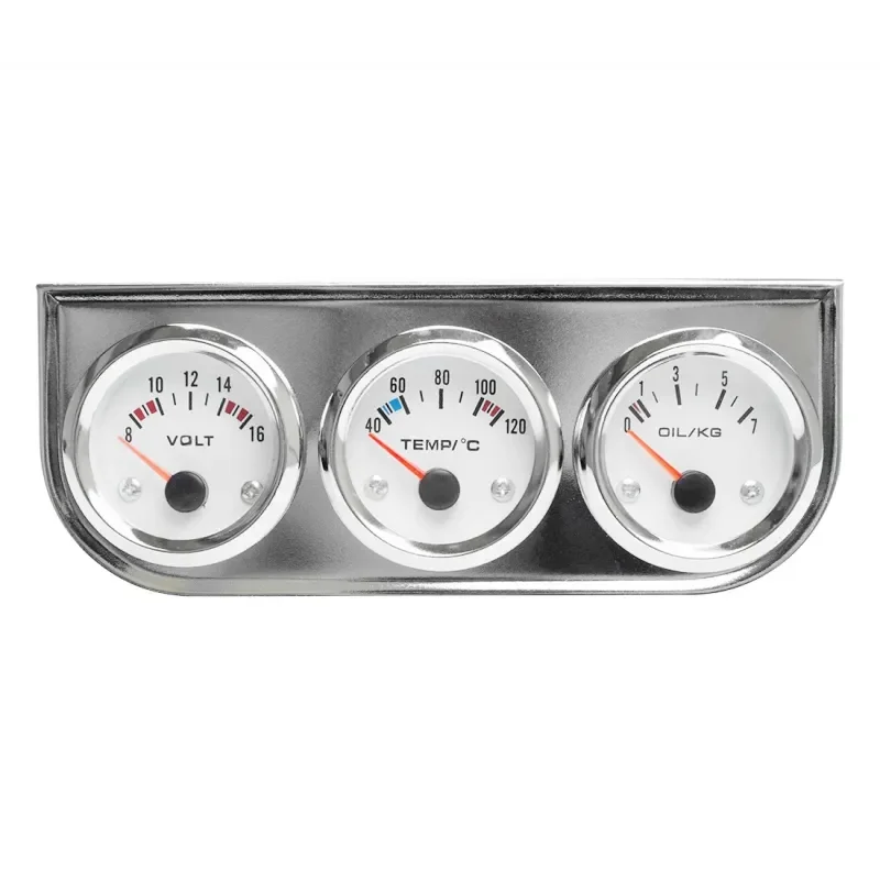 A5c003054a97f48fdabc7c80af0f82094T.webp Chrome 2inch Triple Gauge Kit Volt Meter Water Temp Temperature Gauge Oil Press Pressure Gauge Car Meter - Image 1