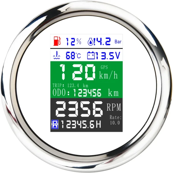 85mm 6-in-1 Multi-Functional GPS Speedometer Tachometer Voltmeter Oil Pressure Fuel Level Water Temp Gauge 9-32V