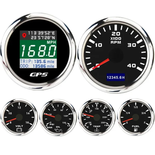 52MM Car GPS Speedometer/Tacho 4000RPM/Fuel Level/Oil Pressure/Water Temp/Volt