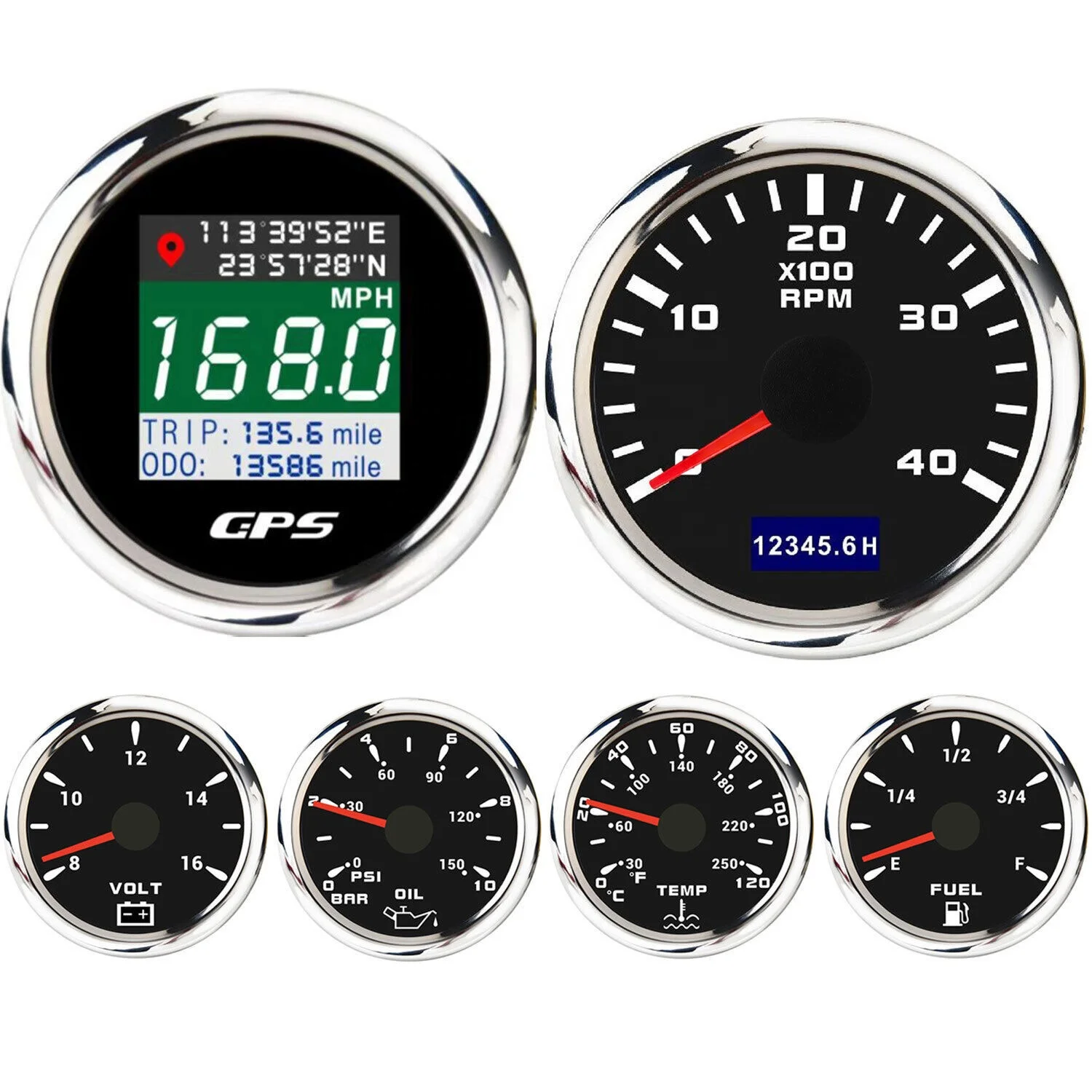 H00d737c8ef2140fe9afbe980d79cd4f00.webp 52MM Car GPS Speedometer/Tacho 4000RPM/Fuel Level/Oil Pressure/Water Temp/Volt - Image 1