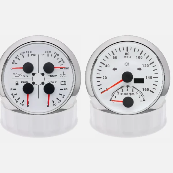 2 Gauge Set 85MM GPS Speedometer 0-160MPH 85mm 4in 1 Fuel Water Temp Press Volt