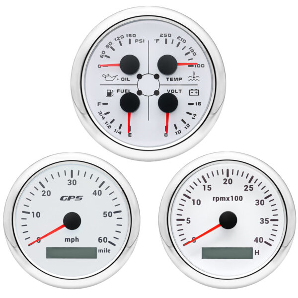 3 Gauge Set 85mm GPS Speedometer 0-60MPH Tachometer Fuel/Temp/Oil Pressure/Volt