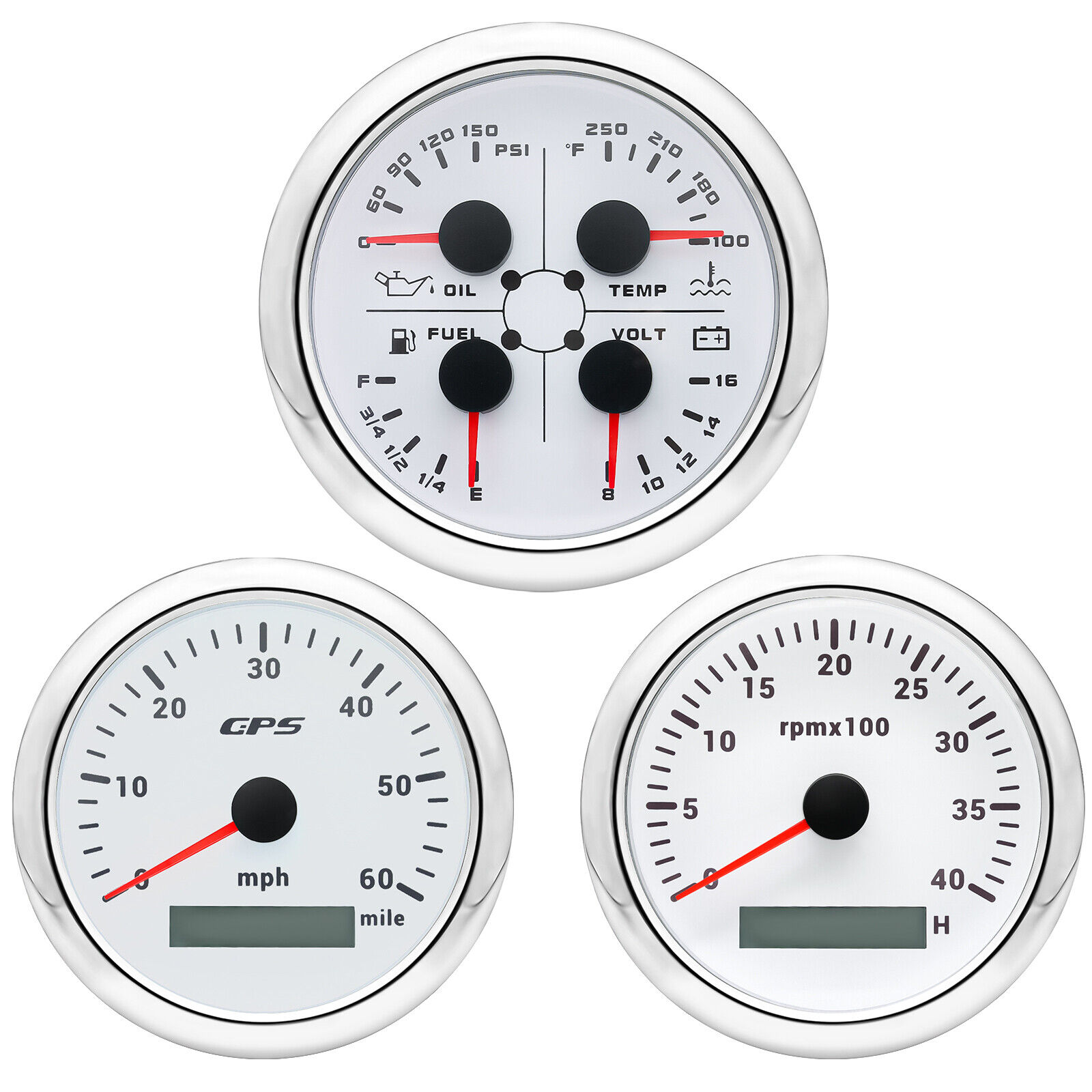 H02e8cca444ca405395e576357dbf2fdaO.jpg 3 Gauge Set 85mm GPS Speedometer 0-60MPH Tachometer Fuel/Temp/Oil Pressure/Volt - Image 1