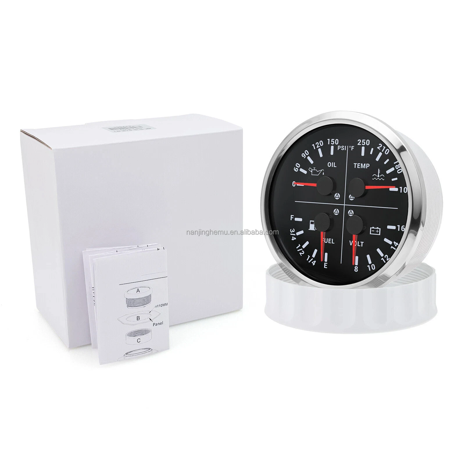 H04dd53cfbf244e31acb195febef7750ei.webp 85mm Mechanical Generators Diesel Tank Fuel Level PSI Volt Temp Four in One Gauge - Image 1