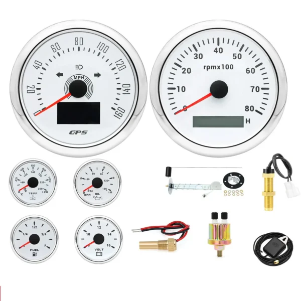 6 Gauge Set with Sensor 85mm GPS Speedometer 160MPH Tacho Gauge for Boat Car