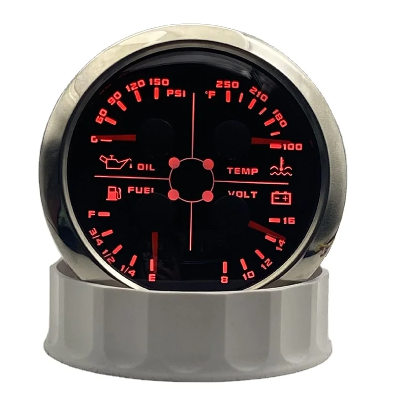 H074ecf0b126c4e06a0f07a582500b807H.webp 4 in 1 Multifunction Gauge Yacht Boat Engine Fuel Level Voltmeter Water Temperature Gauge Oil Pressure Gauge Red LED - Image 1