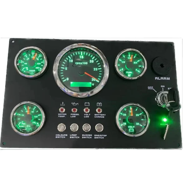 Multi-function Gauge Panel 12V/24V Engine Panel Instrument Assembly with 4 Gauges and Ignition Key
