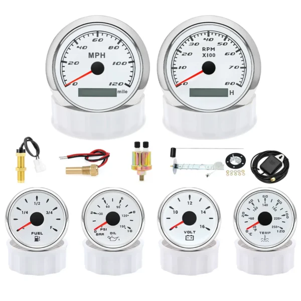 6 Gauge Set 85mm GPS Speedometer 120MPH Tachometer 8000RPM with Senders for Boat