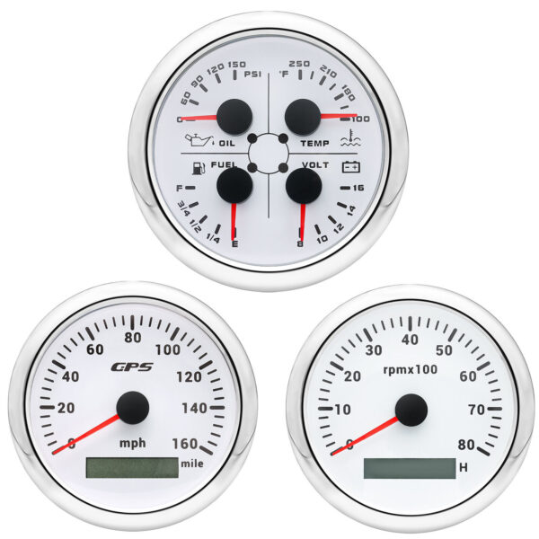 3 Gauge Set 85mm GPS Speedometer 0-160MPH Tacho & Fuel Water Temp Oil Press Volt
