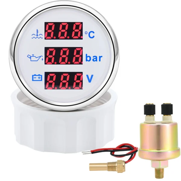 52MM 3 in 1 Multifunction Gauge Oil Pressure Water Temp Voltmeter with Sensor