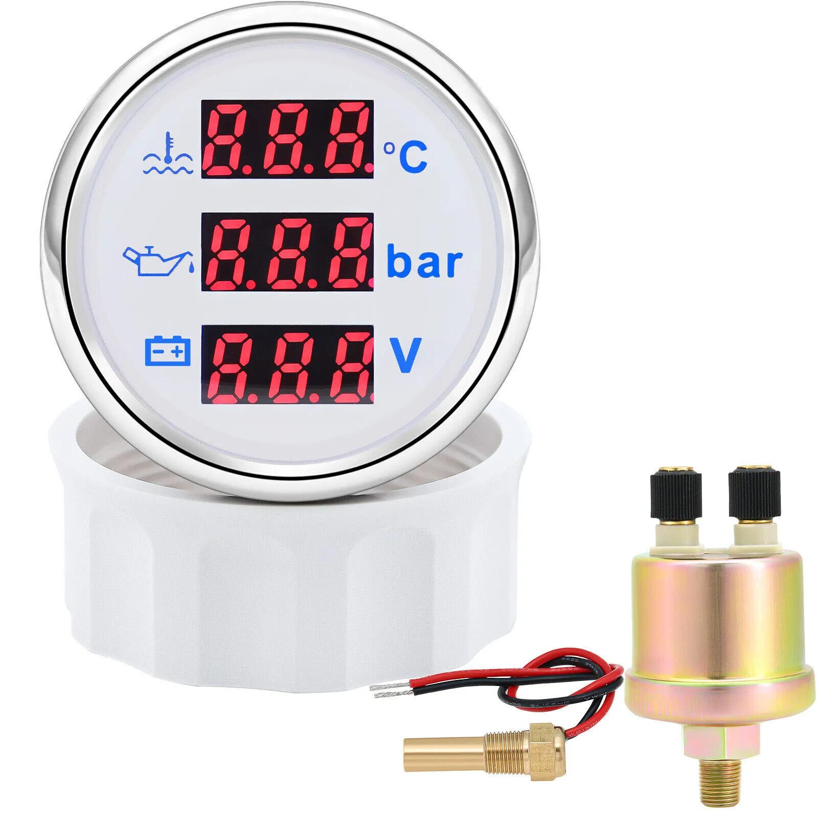 H0da841ac622a4987be5b750453787617g.webp 52MM 3 in 1 Multifunction Gauge Oil Pressure Water Temp Voltmeter with Sensor - Image 1