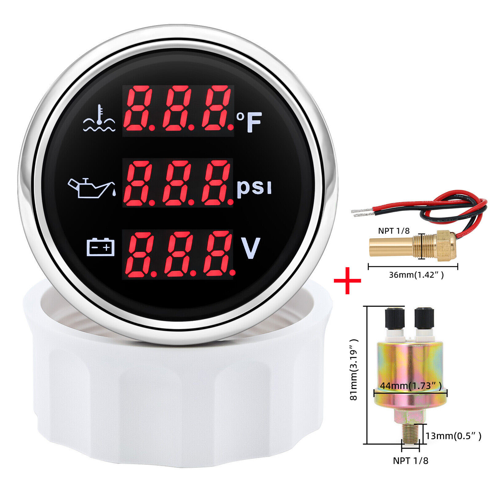 H0e05ab6d50e94404b8796ed176a1fd6af.jpg 2'' 52MM 3 in 1 Gauge Boat Car Water Temp Oil Pressure PSI Voltage With Sender - Image 1