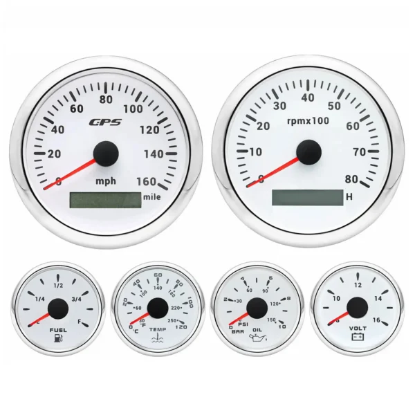 6 Gauge Set 85mm Boat GPS Speedometer 160MPH Tacho 8000rpm &52mm Fuel Oil Press Temp Volt