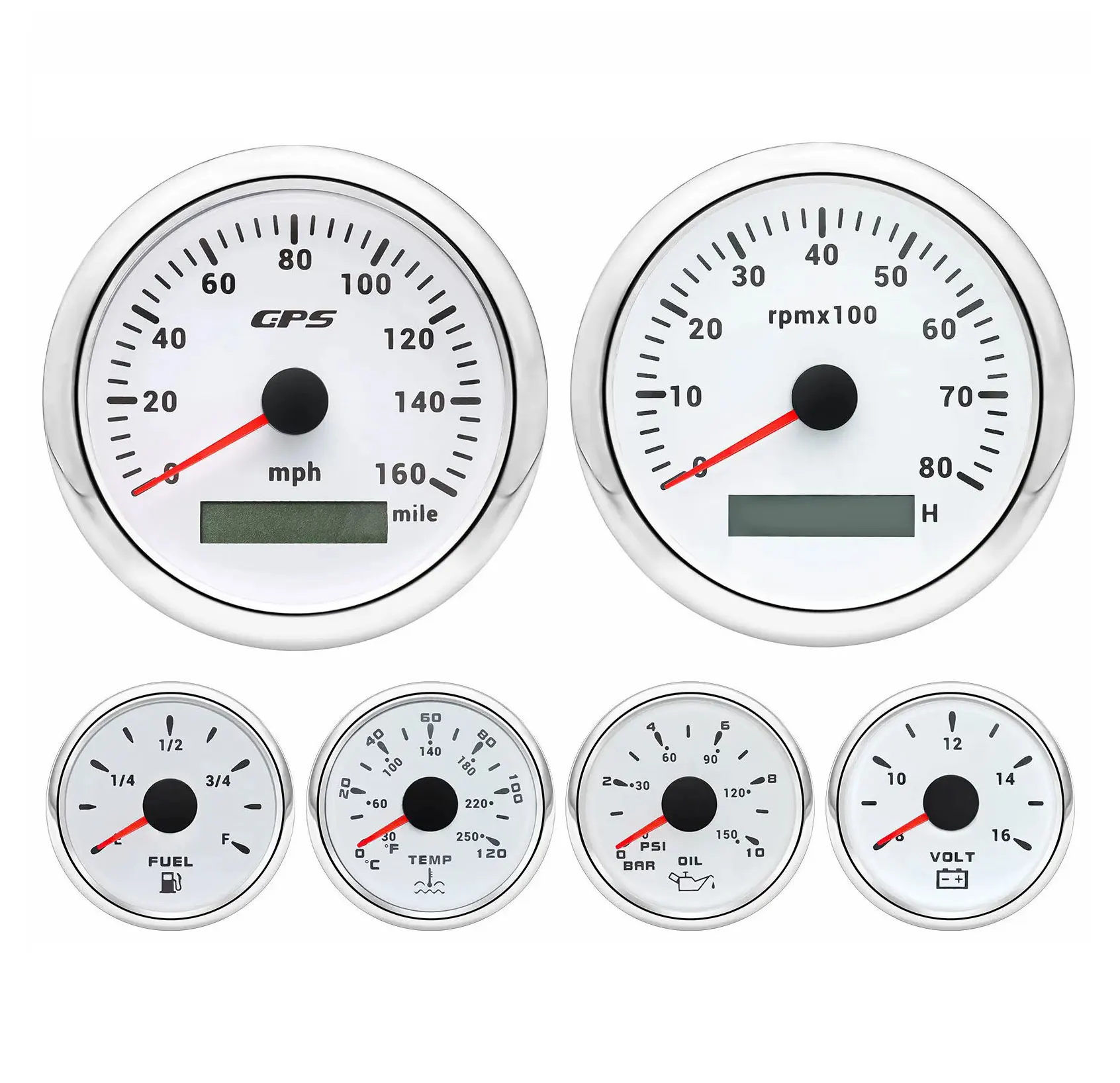 H0e44a56a31424c4781ffad9254afdf77i.webp 6 Gauge Set 85mm Boat GPS Speedometer 160MPH Tacho 8000rpm &52mm Fuel Oil Press Temp Volt - Image 1
