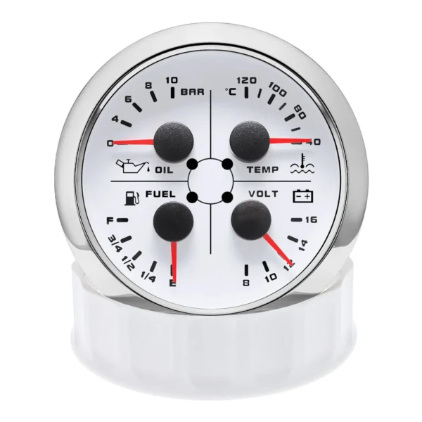 85mm 4 in 1 Gauge Fuel Level 240-33ohm Oil Pressure Water Temp Volt With Sensor