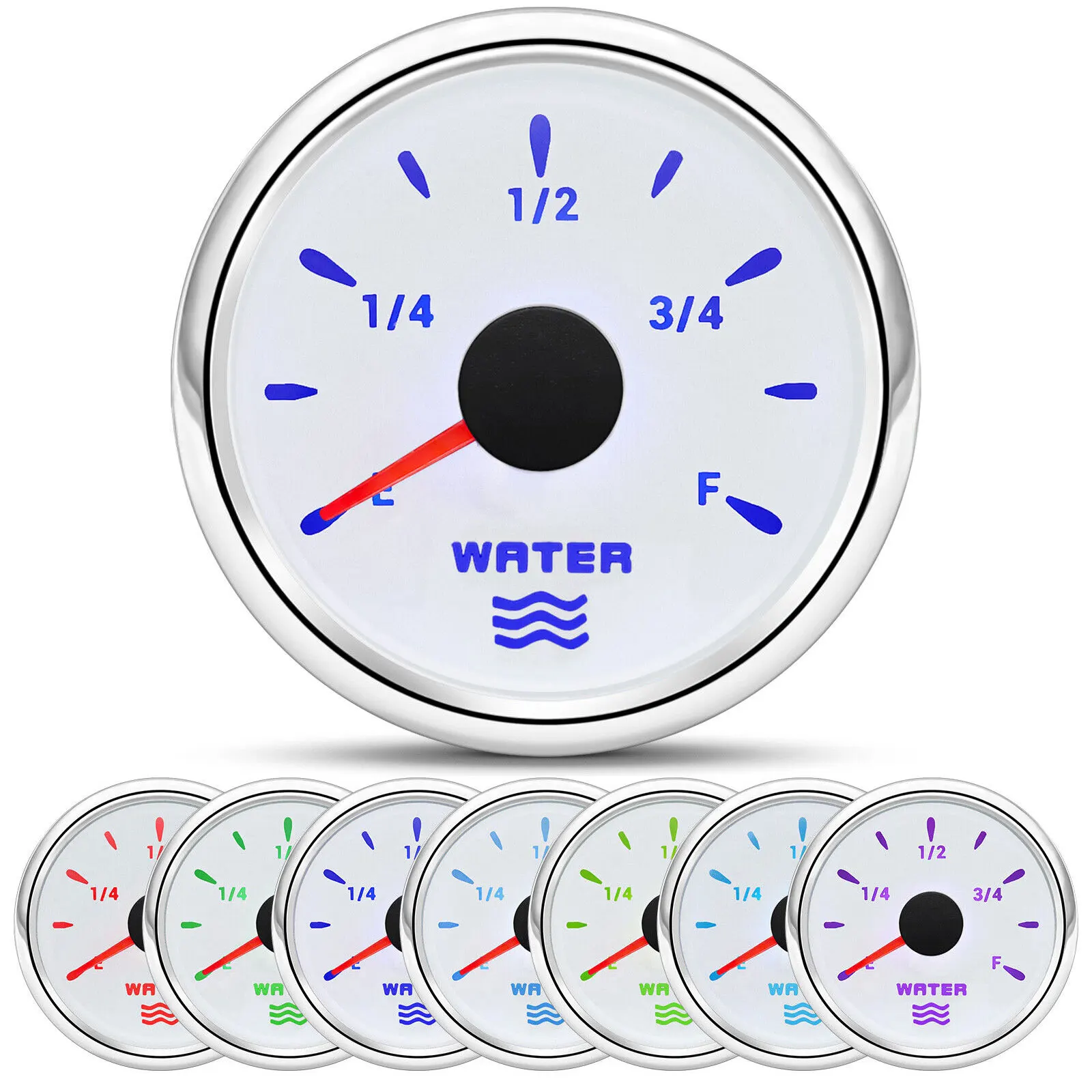 H0e9d36fdf88b4a928bc3eb4fc2d9d4c5A.webp 52mm Boat Marine Water Level Gauge 0-190ohm Tank Level Indicator Gauge 7 Colors - Image 1