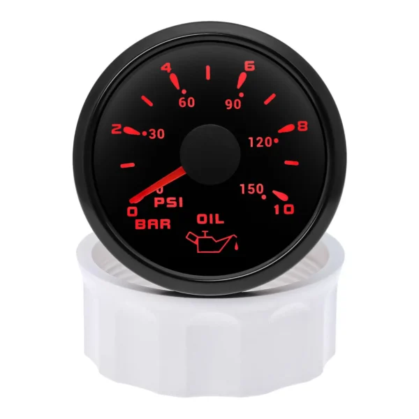 Oil Pressure Gauge Meter 0-10bar 0-145Psi 52mm(2) 12V/24V Black Rim