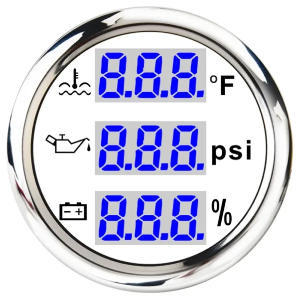 2'' 52mm Boat Digital BLUE LED Oil Pressure Water Temp Volt Gauge 3 in 1 Gauge