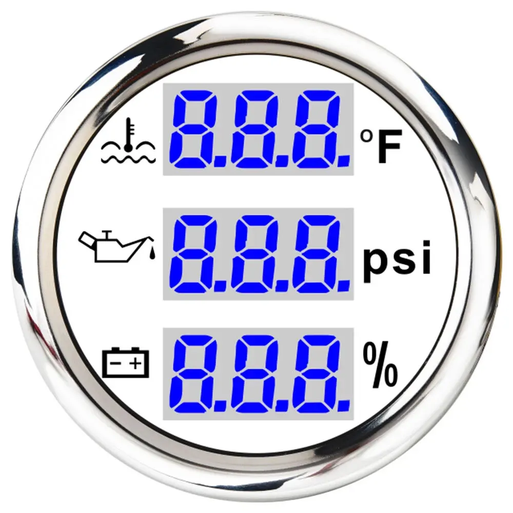 H10e6bc1a697d4a419909043b95e5a4eda.webp 2'' 52mm Boat Digital BLUE LED Oil Pressure Water Temp Volt Gauge 3 in 1 Gauge - Image 1