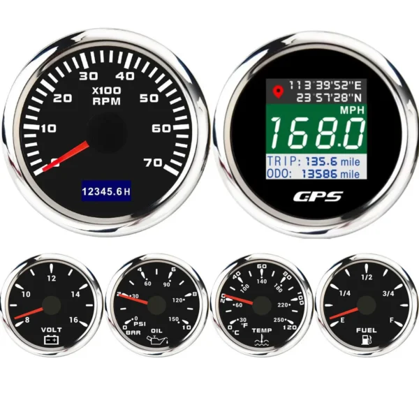 52MM Car GPS Speedometer/Tacho 7000RPM/Fuel Level/Oil Pressure/Water Temp/Volt