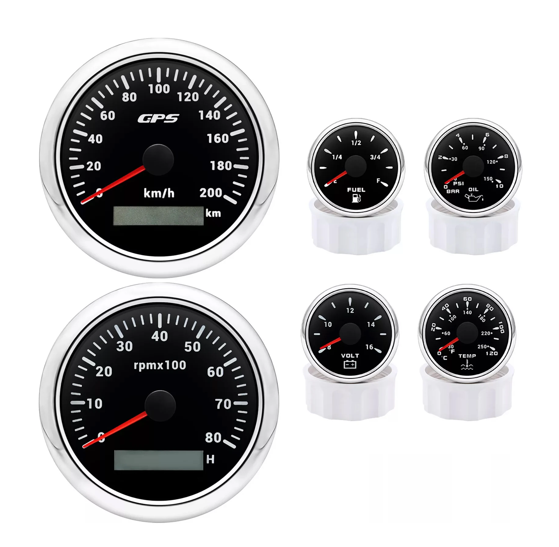 H174f4671ed70448db57c9674bfffe616N.webp 6 Gauge Set 85mm Car GPS Speedometer 200km/h Tachometer 52mm Fuel Level Water Temp Oil Pressure Volt - Image 1