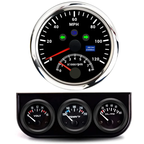 52MM 3 in 1 Voltmeter Oil Temp Gauge Oil Pressure Gauge Kit Triple Gauge Kit and 85mm GPS Speedometer With Tachometer