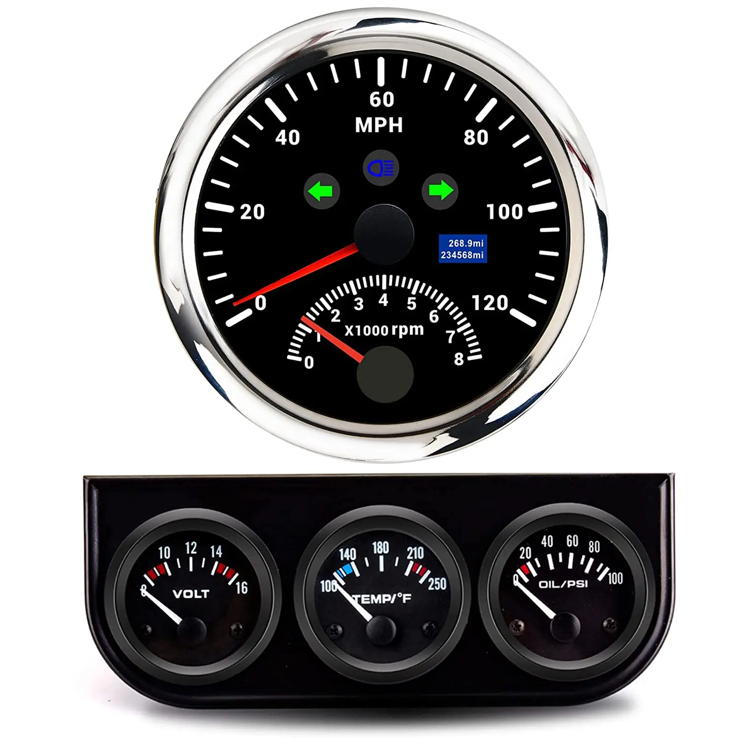 H19e24116105843eb8e9c65cad872f967G.webp 52mm 3 In1 Kit (Volt Meter+Water Temp+Oil Pressure Meter) and 85mm GPS Speedometer With Tachometer - Image 1