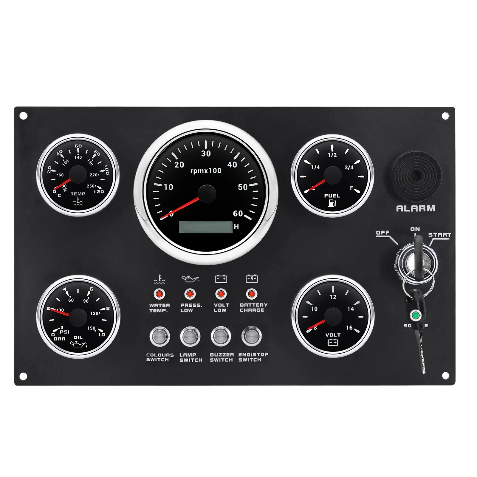 H1d1c0ccdf06b4930a1abff13cd7e81c1Y.webp 5 Gauge Set With Instrument Panel Tachometer 6000RPM 7 Colors Fit Marine Boat - Image 1