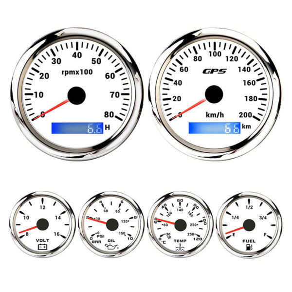 6 Gauge Set 85mm GPS Speedo 200km/h Tacho&52mm Fuel Water Temp Oil Pressure Volt