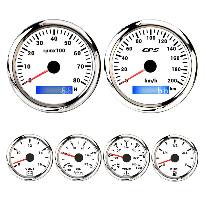 H1ff674aec640458599ff75e55d4921bd6.jpg 6 Gauge Set 85mm GPS Speedo 200km/h Tacho&52mm Fuel Water Temp Oil Pressure Volt - Image 1