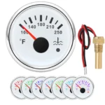 2 52mm White Water Temp Gauge 100-250?H with 1/8NPT Temp Sensor for Boat Car ATV