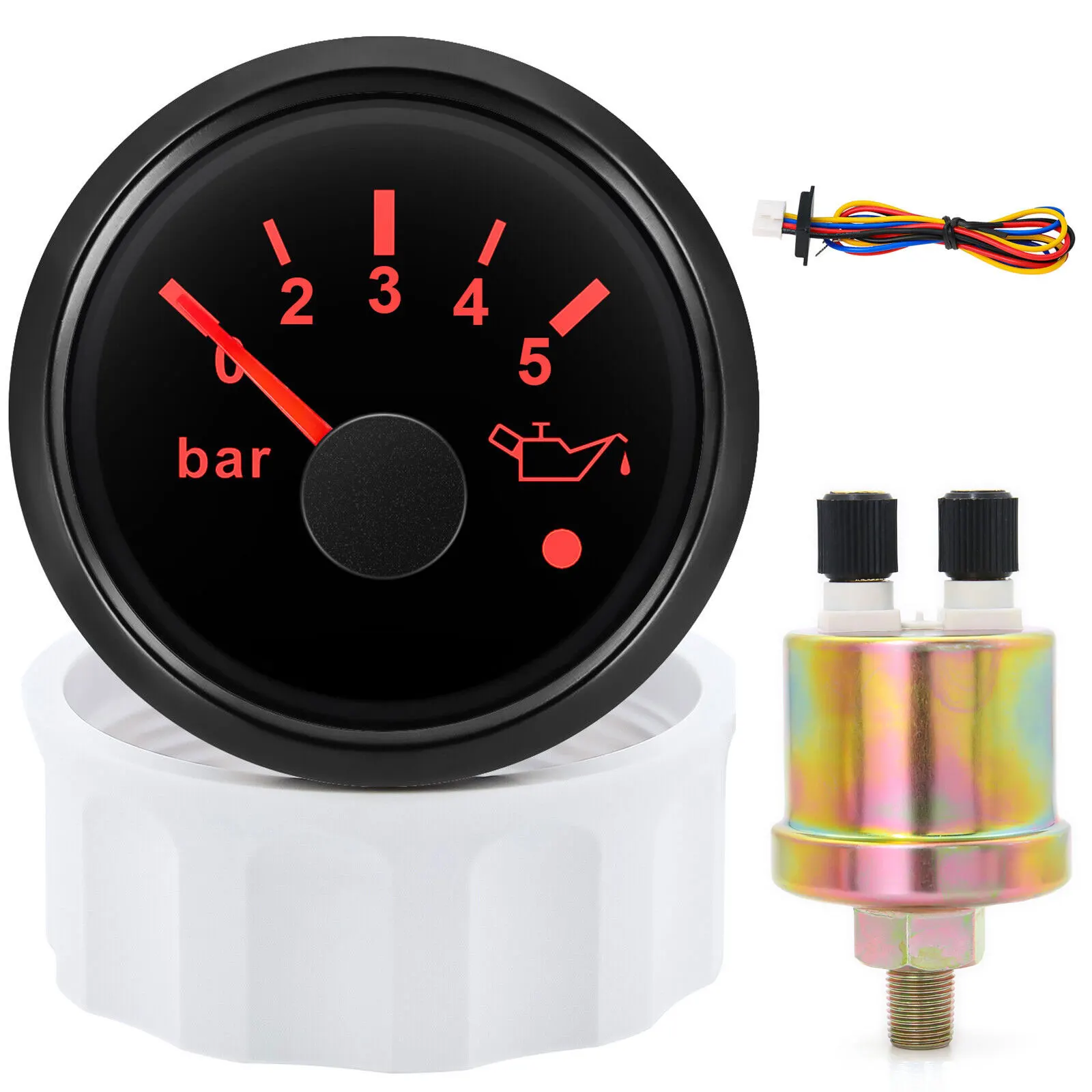 H20494a6f8b084a27aec7b923c2665ee5x.webp 2'' 52mm Oil Pressure Gauge 0-5Bar With Alarm LED Waterproof for Boat Car Truck - Image 1