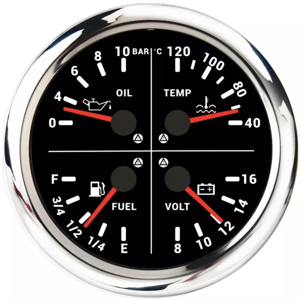 110mm 4 in 1 Gauge Fuel Level 240-33ohm Oil Pressure Water Temp Volt Gauge