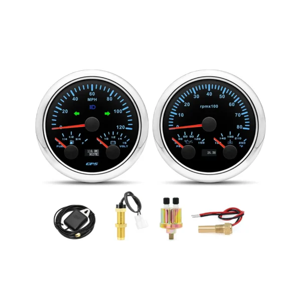 GPS Speedometer Fuel Gauge Voltmeter Tachometer Oil Pressure Gauge  Water Temperature 85mm Boat Gauge Set for Marine Car Auto