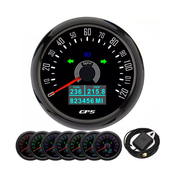85MM Black GPS Speedometer 120MPH Gauge with Turning Light for Motorcycles Boat