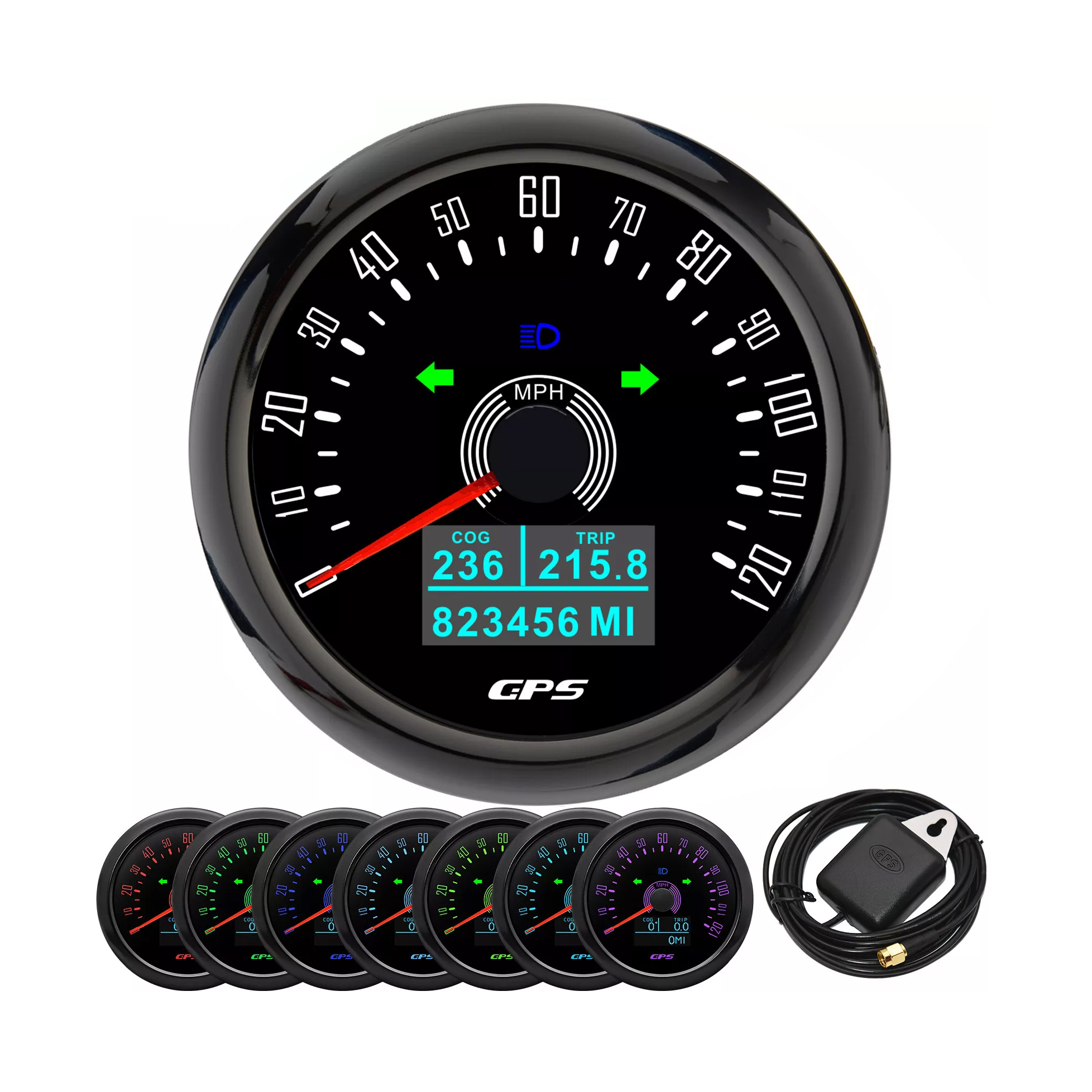 H213d255dfc714b93b854a87b703cb2e78.jpg 85MM Black GPS Speedometer 120MPH Gauge with Turning Light for Motorcycles Boat - Image 1