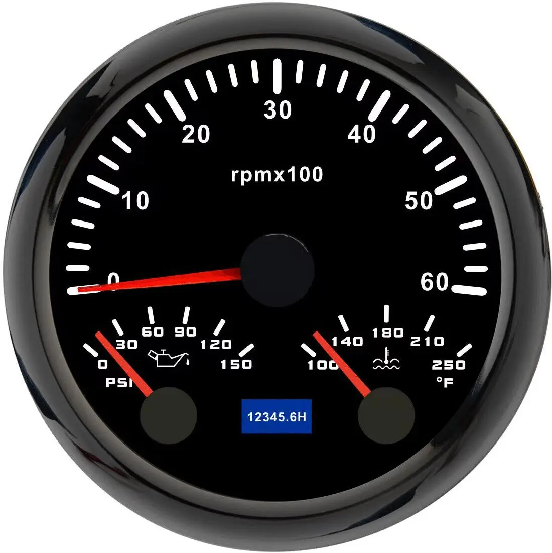H2314a33051a34732954f2df90cff9d7co.webp 85mm Boat 3In 1 Gauge Tachometer Gauge 0-6000RPM Water Temp F Oil Pressure PSI - Image 1