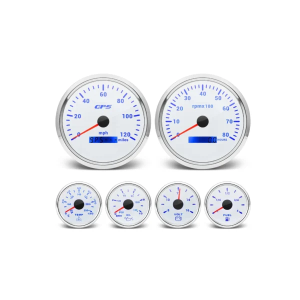 6 Gauge Set 110mm GPS Speedometer 120MPH Tacho 8000RPM & 52mm Fuel/Temp/Oil/Volt