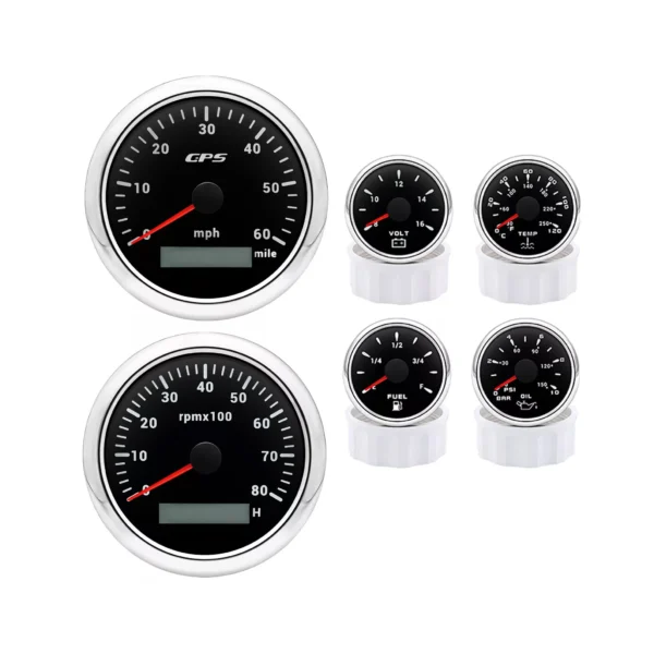 6 Gauge Set 85mm GPS Speedometer 60MPH&Tacho 8000RPMM Fuel Level Temp Oil Volt Gauge