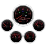 Stainless Steel Outboard 6-Gauge Boxed Set - Speedometer/Tachometer/Fuel Level/Voltmeter/Oil Pressure/Voltage Black