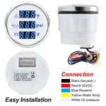2'' 52mm Boat Digital BLUE LED Oil Pressure Water Temp Volt Gauge 3 in 1 Gauge - Image 3