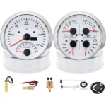 2 Gauge Set 85mm White GPS Speedometer With Tachometer 8000rpm & 85mm 4 in 1 Gauge Water Temp Fuel Level Oil Pressure Voltage