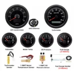6 Gauge Set 85mm GPS Speedometer 80MPH Tachometer 8000RPM/52mm Fuel Level Water Temp Oil Pressure Volt Meter Gauge