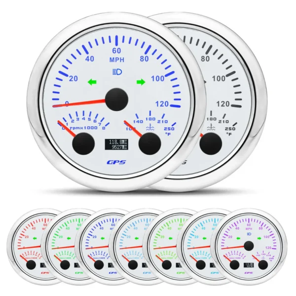 85mm 7 Colors LED Boat GPS Speedometer 120MPH W/Tacho Water Temp Gauge 100-250F