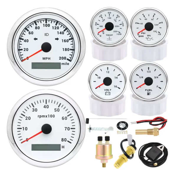85mm GPS Speedometer&Tacho&52mm Fuel/Oil/Temp/Volt With Sensor for Boat Car ATV