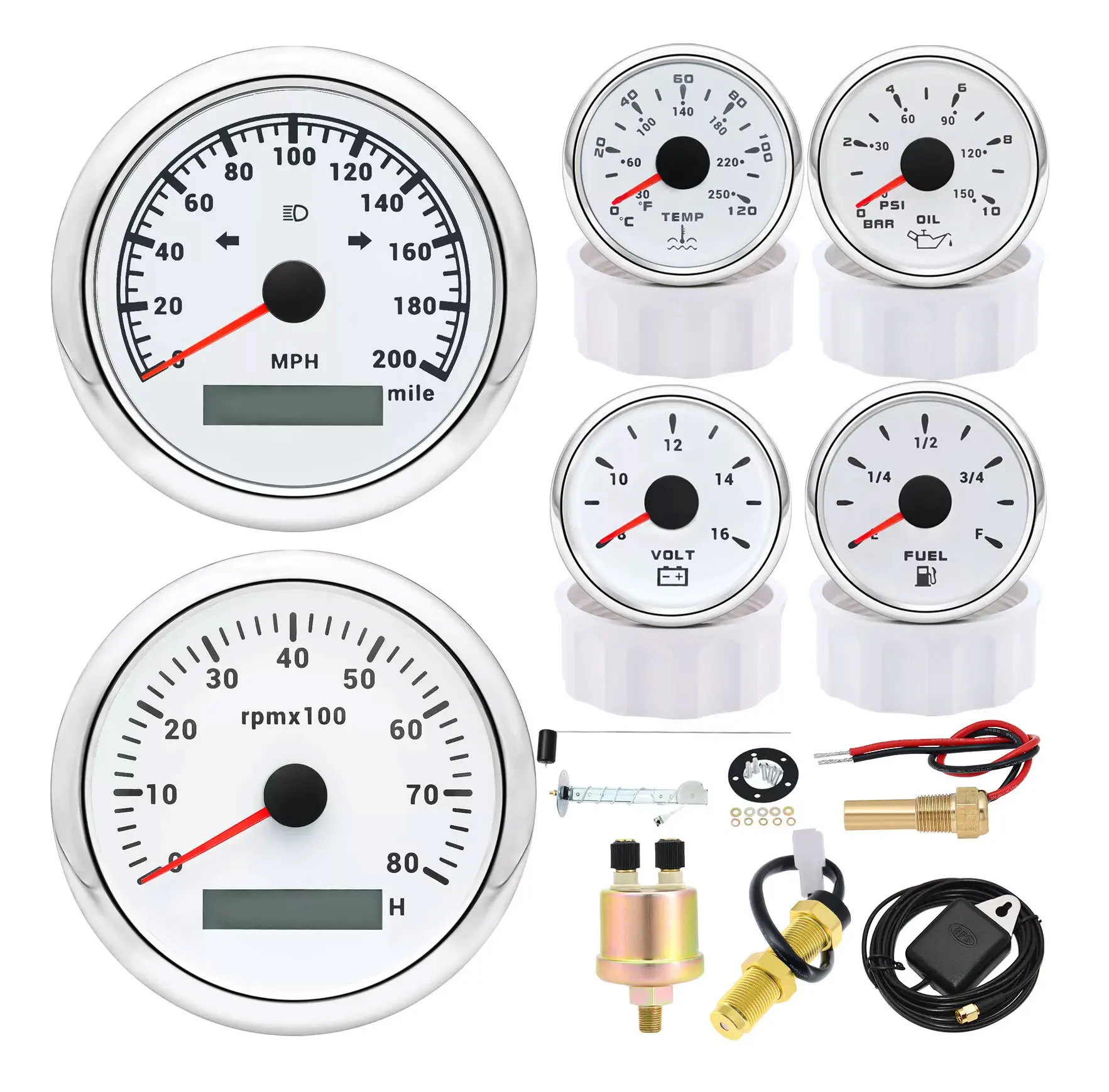 H2b0877ef416049a092a3e2a1ac297bdf3.webp 85mm GPS Speedometer&Tacho&52mm Fuel/Oil/Temp/Volt With Sensor for Boat Car ATV - Image 1