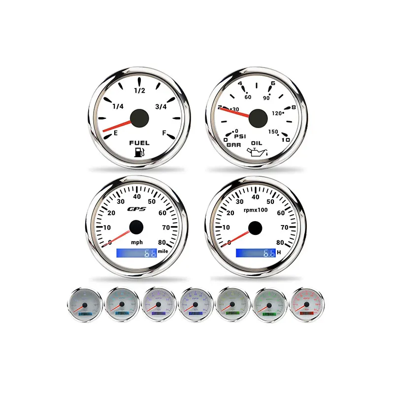 H2ef530f185da48d2b3764ffacf37a341O.webp Auto Gauge Set 7 Color GPS Speedometer 8000 RMP Tachometer 240-33 Ohm Fuel Oil Pressure Auto Gauge Kit for Boat - Image 1