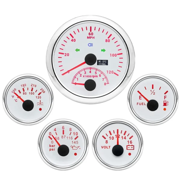 5 Gauge Set 3-3/8 85mm GPS Speedometer with Tachometer 2-1/16 Fuel Level Water Temperature Oil Pressure Gauge