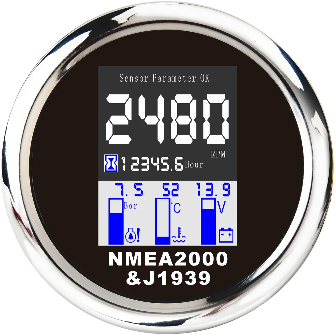 H319a7dd185ca4cc9a4b0adaba08f710eQ.webp NMEA 2000 85mm Digital Black Face LCD Display Multifunction Voltage Oil Pressure Gauge bar boost Gauge - Image 1