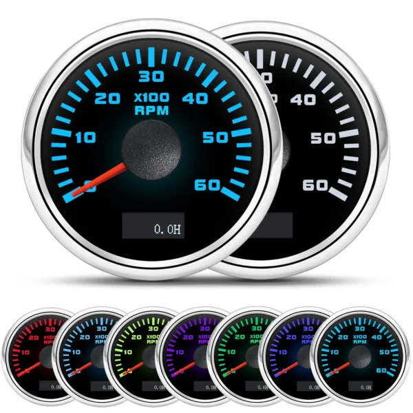 2 52mm 7Color LED Car Boat Tachometer Tacho Gauge Meter 0-6000RPM LCD Hourmeter